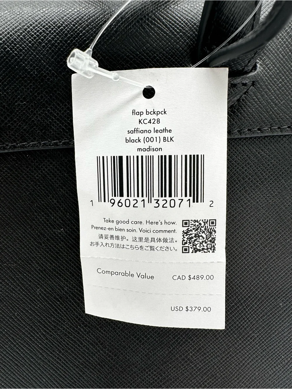 kate spade Black Saffiano Leather Flap Backpack